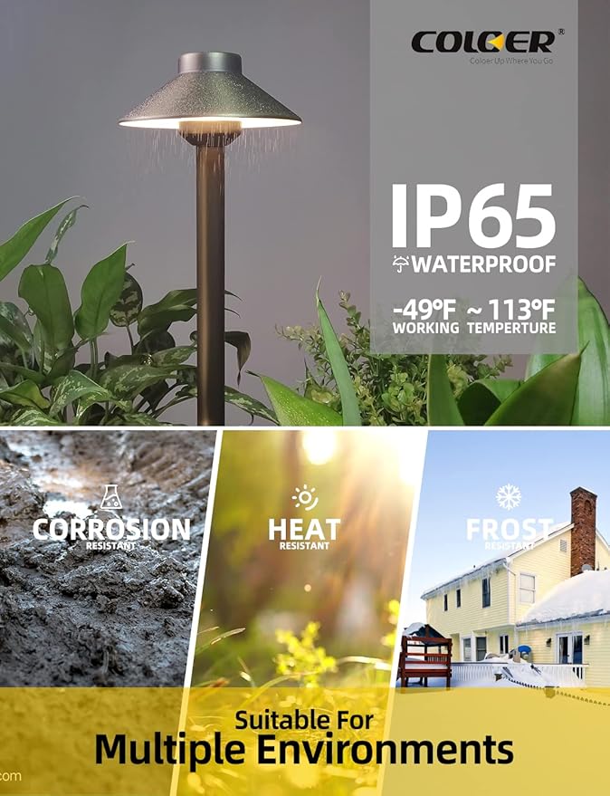 COLOER Brass Low Voltage Pathway Lights Outdoor 1-Pack with 2W LED G4 Bulb, Garden Path Lights Electric, IP65 Waterproof Outdoor Landscape Lighting Wired(602B) | 9-17V 2700K AC/DC Heavy Duty LED Path Lights Outdoor Wired, 6.13'' Shade 22.88'' Tall, Chi...