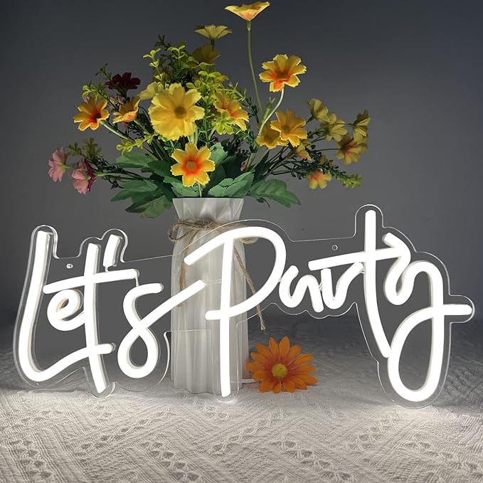 Let's Party Neon Sign, LED Neon Lights for Bedroom Wall Decor, Art Decorative Lights for Bachelorette Party, Engagement Party, Birthday Party, Living Room, Gamer Room Decor Aesthetic (White)