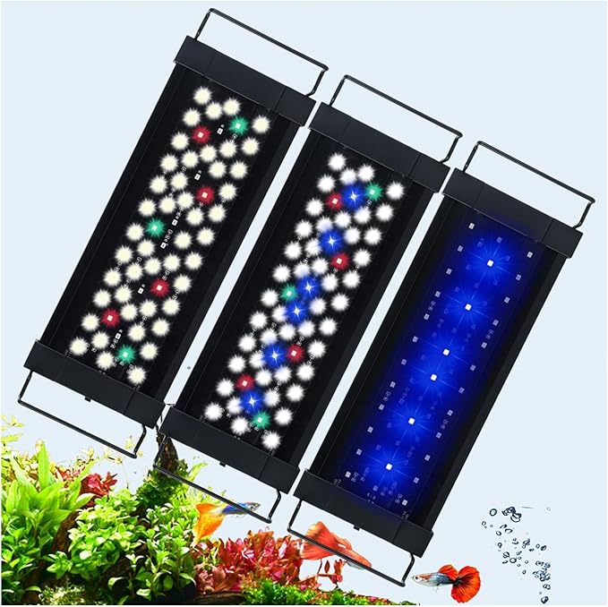 USB LED Aquarium Light for 12–18 Inch Fish Tanks – Timer with Auto On/Off, 10-Level Brightness, White/Blue/Red+White Modes, Extendable Brackets & Hanging Design