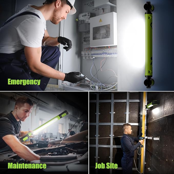 Mechanic Work Light, 3000LM Magnetic Work Lights, 5200mAh Rechargeable LED Work Light Bar, Portable Cordless Underhood Work Lights with Hooks for Inspection Workshop Emergency