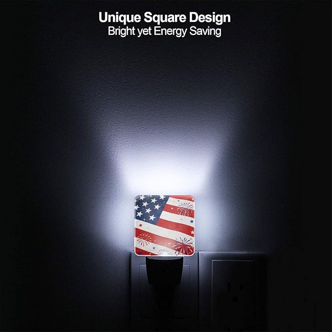 250 Years Anniversary American Flag Night Light Set of 2, Patriotic Eagle Auto Sensor LED Dusk-to-Dawn Nightlights, Plug-in Sensor Lamp for Bedroom Kitchen Hallway Stairs Decorative