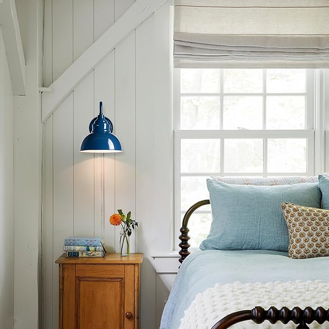 Mini Gooseneck Wall Sconce, 2-Way Mount with Switch, Blue | Flexible Gooseneck, Plug-in & Hardwired Dual Installation, On/Off Switch Included, Fits Bedroom, Porch, Patio, Hallway