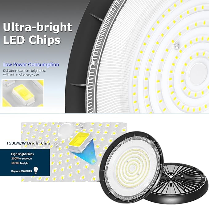 10Pack 300W UFO LED High Bay Light,33000lm 6000K Daylight 3000W Equivalent with 59inch US Plug Cable Garage Lights Commercial Warehouse Bay Light for Garage Factory Lowbay Area Lighting