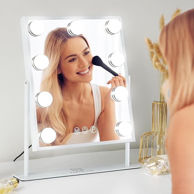 FENCHILIN Vanity Mirror with Light Lighted Makeup Mirror Vanity Smart Touch Control 3Colors Dimmable Detachable 10X Magnification Tabletop 360°Rotation(White)
