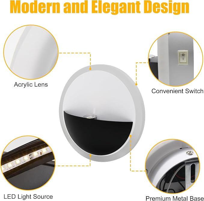Facon RV Wall Sconce Reading Light - 6.25'' Dia, Dual-Zone Wall Lighting & Spot Light with Independent Switch, 12V RV Interior Light for Bedroom, Camper, Trailer, Tiny Homes