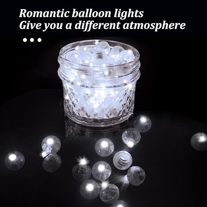 Aogist 100 Pcs White Balloon Light with Loop for Hanging, Easter Egg Mini Ball Lights LED Drinks Lights Mini Round Tiny Light for Paper Lanterns Vases Birthday Party Event Wedding Decoration