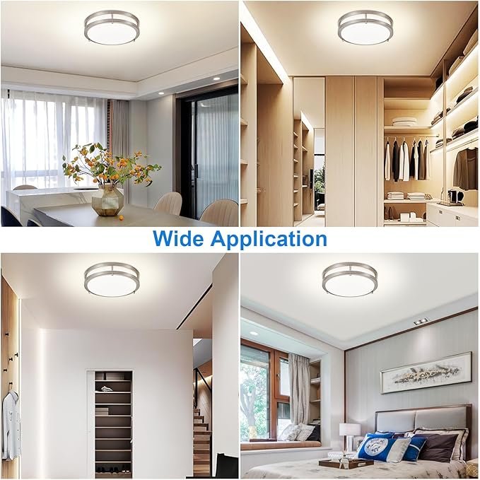 DLLT Flush Mount LED Ceiling Light: 10 Inch 5CCT (3000K-6000K) & Dimmable Ceiling Light Fixtures for Bedroom Hallway - 18W Modern Brushed Nickel 1600LM Super Bright Kitchen Lighting Fixtures Ceiling