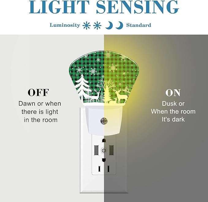 Christmas Snowflake Night Light, Christmas Green Plaid Nightlight Plug into Wall with Dusk to Dawn Sensor for Kid Girls Boys Women Men Bedroom, Hallway, Kitchen, Bathroom, Stairs Decor