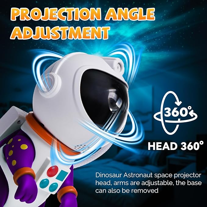 Dinosaur Astronaut Galaxy Star Projector Night Light, 8 in 1 LED Space Planetarium Lamp, 360° Rotating with Remote & Timer, Kids Adults Bedroom Decor, Christmas Birthday Gifts (Purple)
