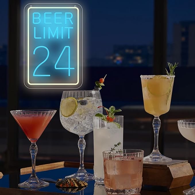 Beer Limit 24 Neon Sign Bar Accessories Funny Bar Wall Decor with Dimmable USB Powered Neon Light for Home Bar, Men Cave, Garage & Party Decor Holiday Birthday Gift
