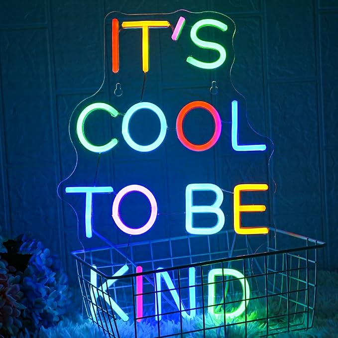It's Cool To Be Kind Neon Sign Colorful Letter Neon Signs for Wall Decor Dimmable Student Neon Lights for Classroom Decor Positive Classroom Education Gifts