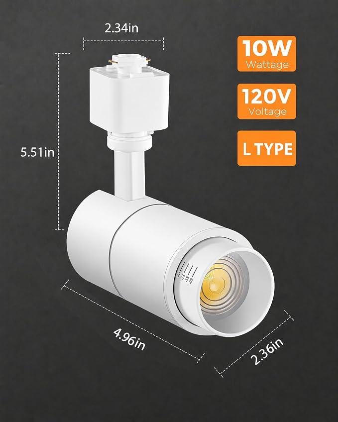 L Type Track Lighting Heads 10W, 3-Color Zoomable, 4 Pack, White | Dimmable | 3000K 4000K 5000K Selectable | Beam Angle Adjustable LED Track Light Heads | 1000lm Bright