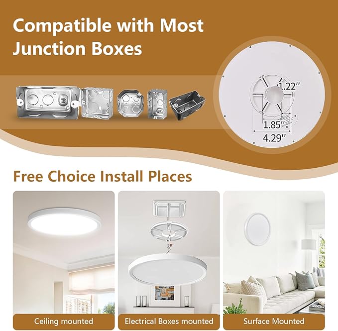 6PK 12 Inch LED Flush Mount Ceiling Light, 24W, 2520LM, 3000K/4000K/6000K CCT Selectable, 0.9inch Super Slim LED Ceiling Light Fixture, Low Profile Round Flat Panel Light for Bedroom,Kitchen,Hallway