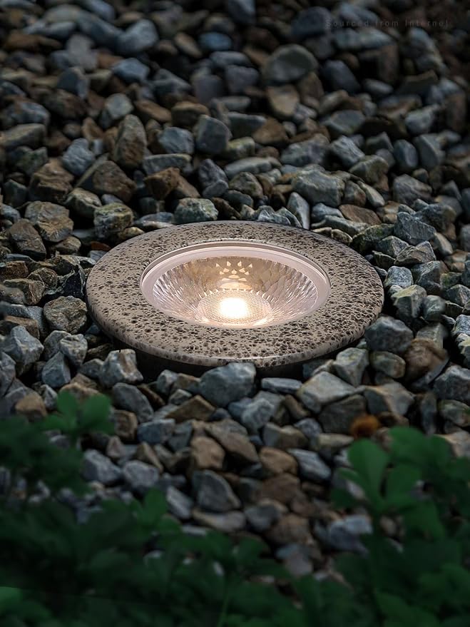 LEONLITE 12-Pack 7W 3000K Well Lights In Ground Outdoor, Rock Color | 12-24V AC/DC, CRI90, IP67, Warm White, Low Voltage Garden Landscaping, Embedded Parts Included, Aluminum