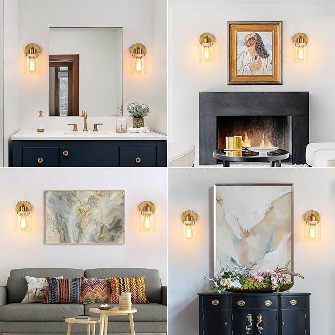 Metal Sconces Wall Lighting with Clear Glass Shade, Bathroom Vanity Light Matte Black Wall Sconce, Modern Wall Light Fixtures