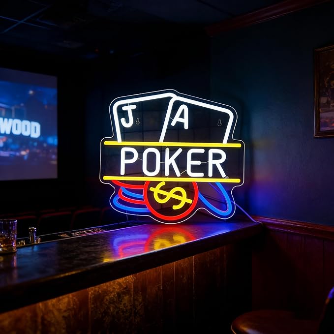 Poker Neon Sign, Playing Cards LED Neon Light for Wall Decor Dimmable Casino Neon Lights for Man Cave, Bar, Bedroom, Hotel, Game Room, Casino Party Decorations Gift