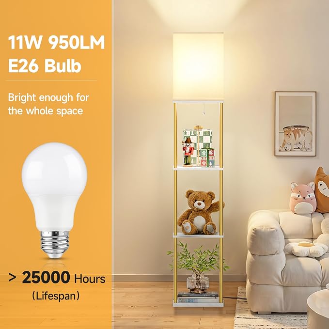 SHINE HAI Floor Lamp with Shelves, 3-Tier Square Modern Shelf Lamp | 3CCT Bright Bulb Included, Tall Standing Lamps for Living Room Bedroom Office