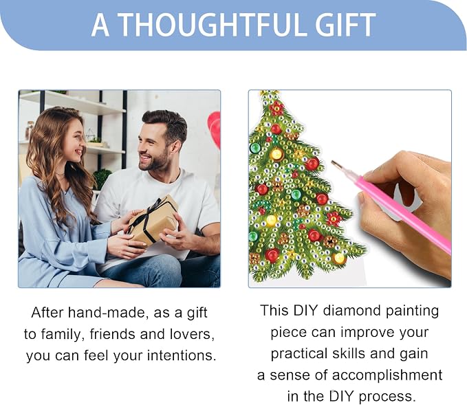 JISHSHAY Christmas Diamond Painting Night Light Diamond Art Table Lamps Gem Art LED Lights Gem Painting Desk Lamp Mosaic Kits for Adults DIY Kits for Adults Paint by Numbers Christmas Tree