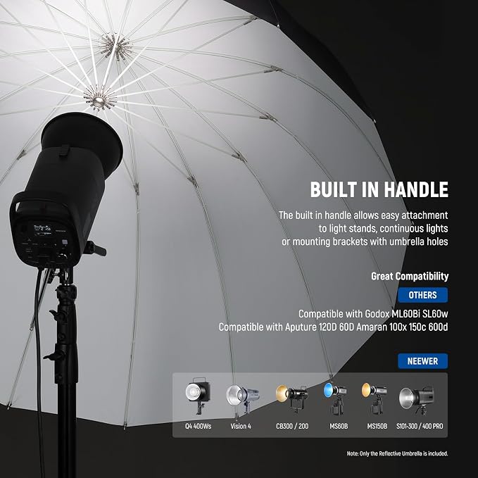 NEEWER 51"/130cm Parabolic Reflective Umbrella Photography with White Inner, Soft Lighting with Diffuser Cover, Bag, Quick Fold for Camera Photo Studio Video Light Shooting Monolight Flash, NS2U | Soft Lighting with Diffuser Cover, Bag, Quick Folding f...