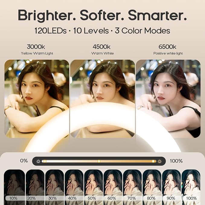 10" Magnetic Ring Light Overhead Camera Phone Mount, XINBAOHONG LED Selfie Light with Stand and Phone Holder, Rechargeable Desk Light for Video Recording（Standing）