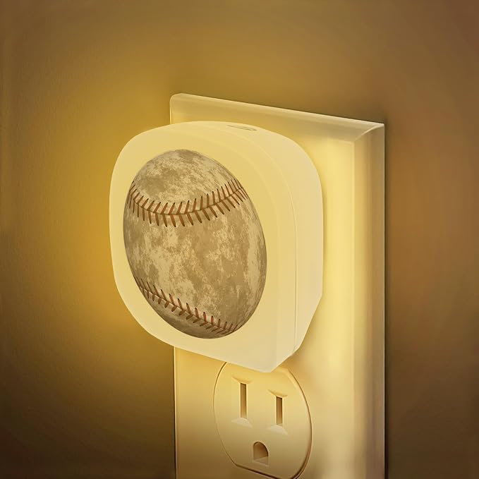 Baseball Night Light, Ball Game Sports American Night Lights Plug into Wall Decor,Dusk to Dawn Sensor Lamp for Bedroom Bathroom Kitchen Hallway Stairway Home Decoration, ZLU03064