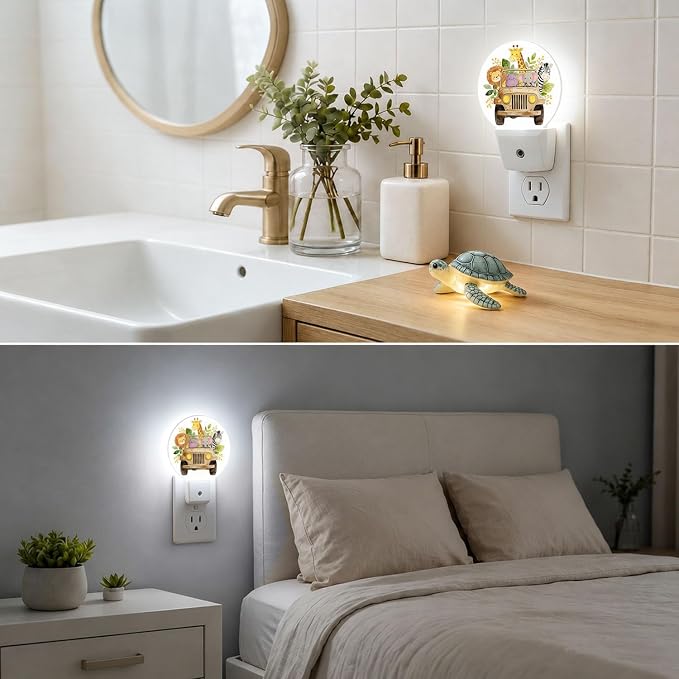 Night Lights Plug into Wall Jungle Safari Animals Night Light Auto Sensor | Lion Zebra Hippo and Giraffe Plug in Night Lights for Wall Socket with Dusk-to-Dawn Sensor for Bedroom