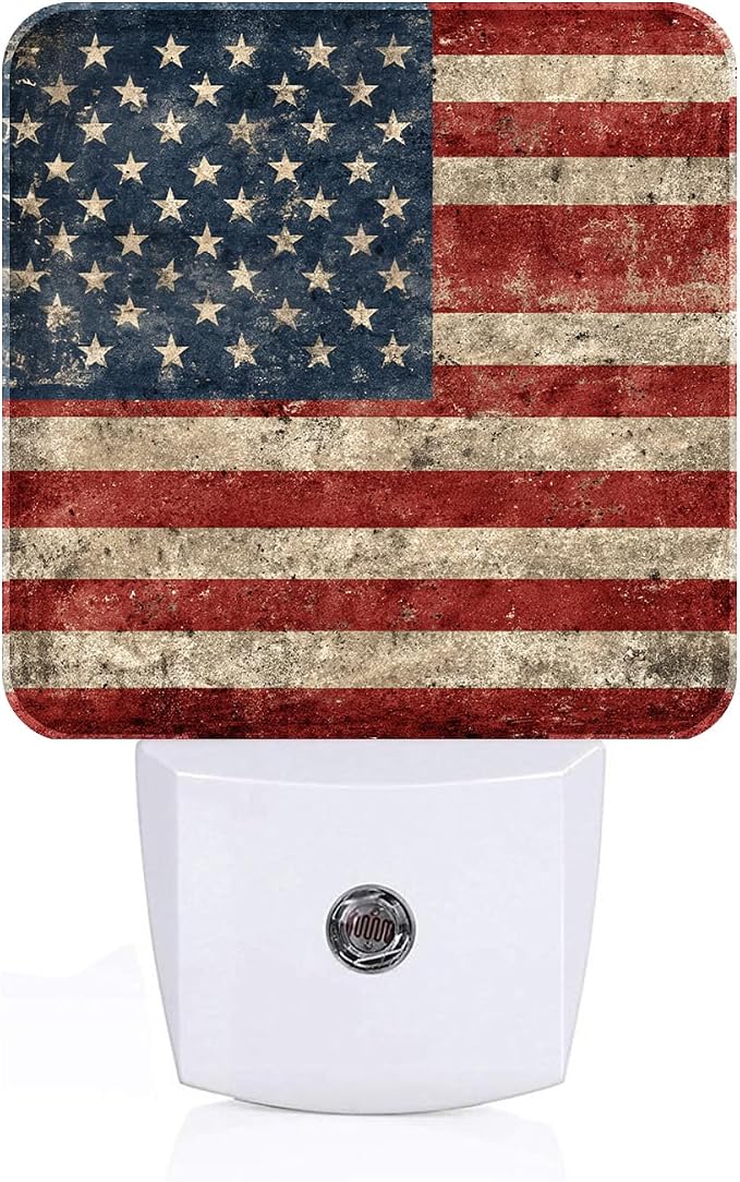 American Flag Night Light,Plug Into Wall for Boys Girls Bedroom Decorative Square Night Light Lamp 0.5w Sleep Friendly