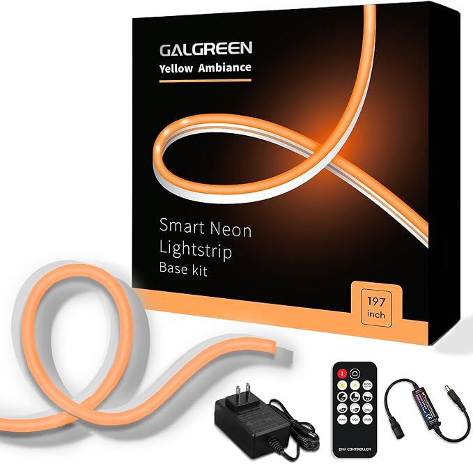 Neon Rope Lights, 16.4ft Waterproof, Dimmable and Adapter, Orange | Flexible Smart Led Strip Lights for Bedroom, Super Bright, DIY Neon Sign, Indoors Outdoors Decor