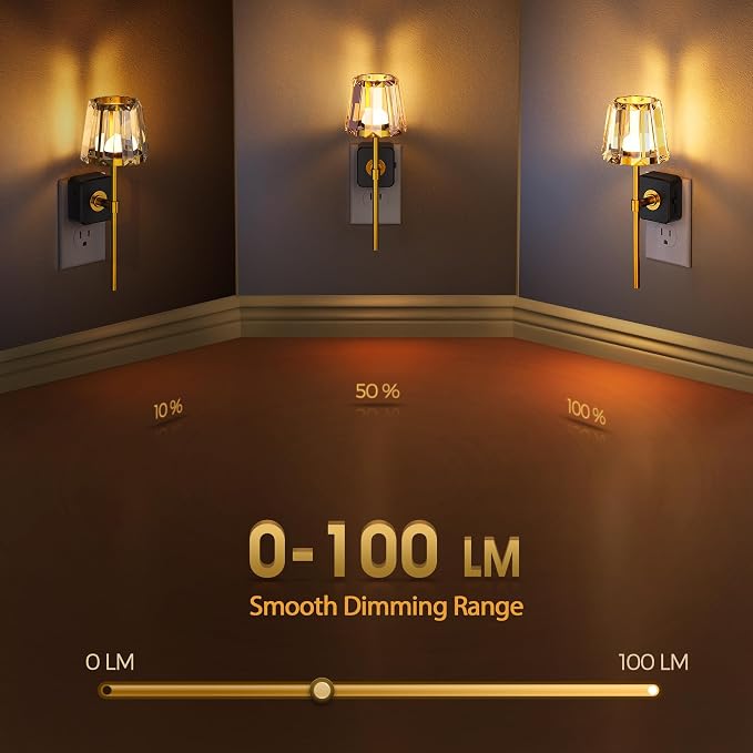 LED Night Lights Plug into Wall, Decorative Crystal Nightlights | 2 Pack Dimmable Night Light 180° Rotating Plug in，Dusk to Dawn Sensor, Crystal Wall Sconces for Bedroom Hallway Living Room