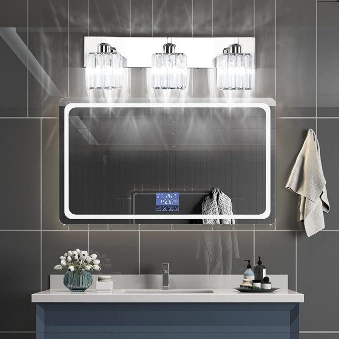 Aipsun Vanity Light Fixtures Crystal Bathroom Lighting Fixtures Chrome Vanity Light for Bathroom (Exclude Bulb)