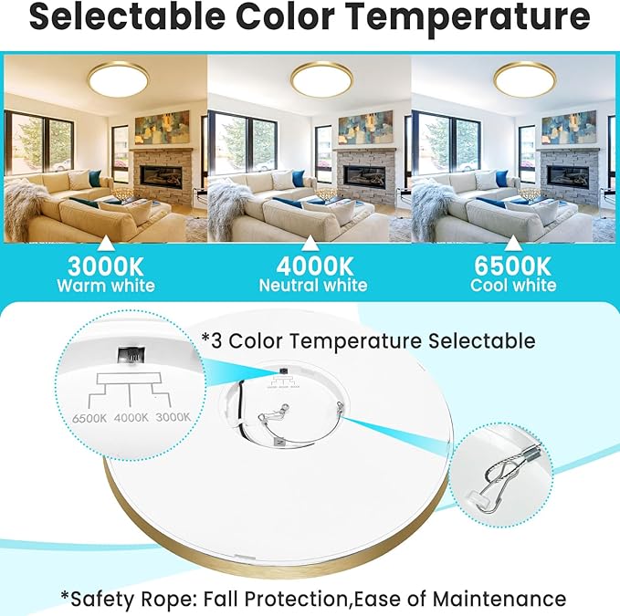 libtit 12 Inch LED Ceiling Light Golden, 28W 3200lm Aureate Flush Mount Ceiling Light, 3 Color Temperature 3000K/4500K/6000K, Gilded Round Flat Light Fixture for Kitchen Bathroom Shower, 2Pack