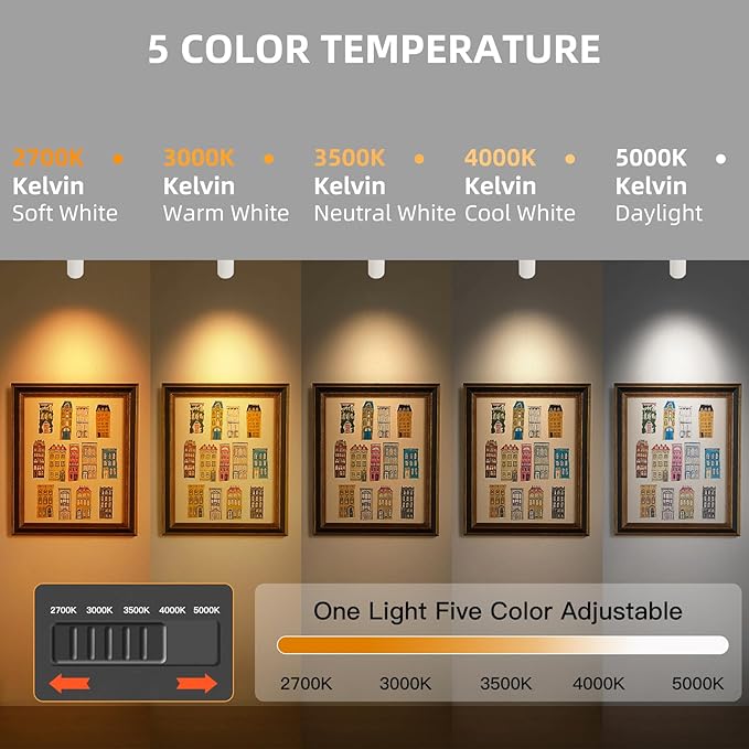 5CCT LED Track Lighting Heads 12W Dimmable,Zoomable Beam15°/24°/36°/45°/60°,2700K/3000K/3500K/4000K/5000K,Single Circuit H Track Lighting Heads Ceiling Fixtures Art Lighting (5CCT-White)