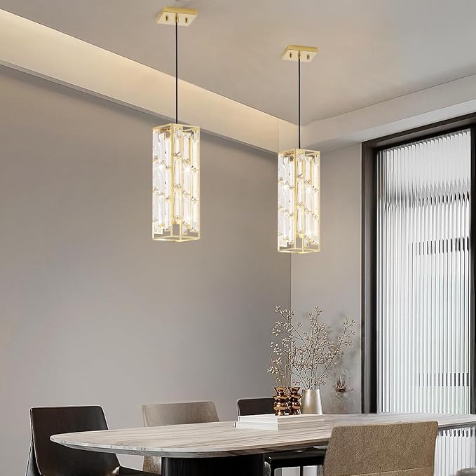 Gold Pendant Lights, Modern Pendant Light Kitchen Island, 1 Pack Mini Crystal Chandeliers for Dining Room Bedroom Foyer Hallway