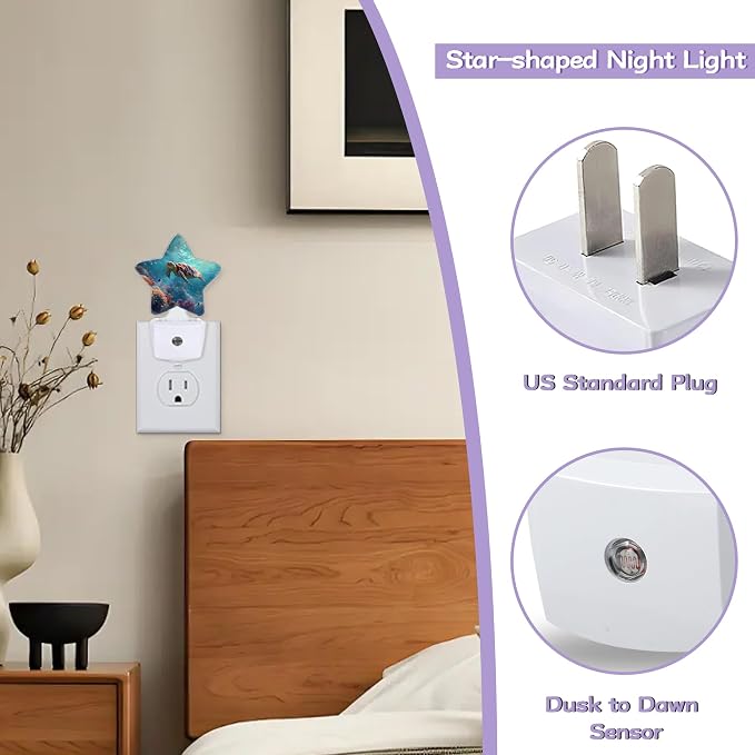 Sea Turtle Night Lights Plug Into Wall,Colorful Coral Dusk to Dawn Light Sensor Night Light for Kids,Energy Efficient Sleep Friendly Lamp for Bedroom Bathroom Nursery
