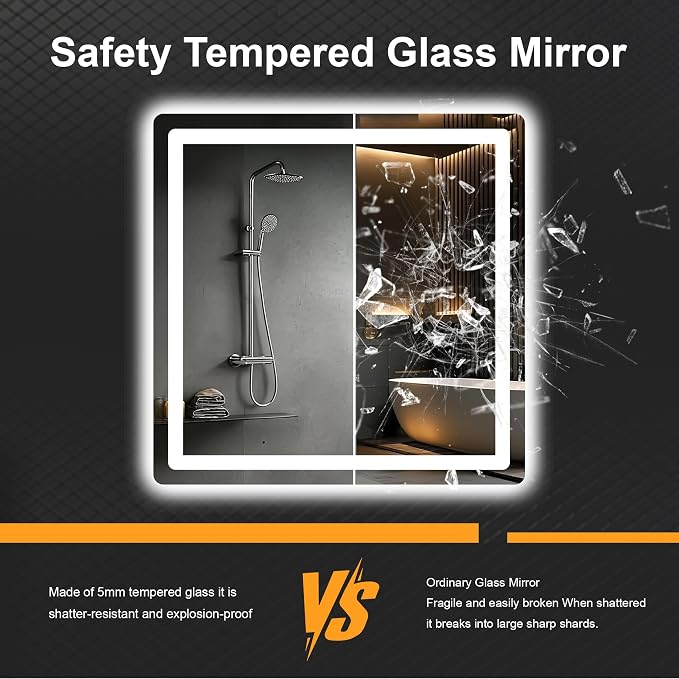 LED Bathroom Vanity Mirror with Lights, 30"x30" Lighted Wall Mirror | Front and Backlit, Anti Fog, Dimmable 3 Color Lighting, Memory Function, Shatterproof Glass, Plug in or Hardwired