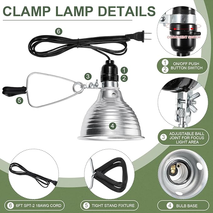 Macarrie 6 Pcs Adjustable Clamp Lamp Light with Aluminum Reflector Up to 150 Watt (No Bulb Included) E26 Socket SPT-2 18awg 6FT Cord (5.5 Inch)