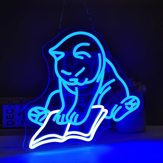 Cat Reading Book Neon Sign Led Light Up Signs for Wall Decor Usb Powered Neon Light Signs Indoor Light for Room Decor Holiday Gift
