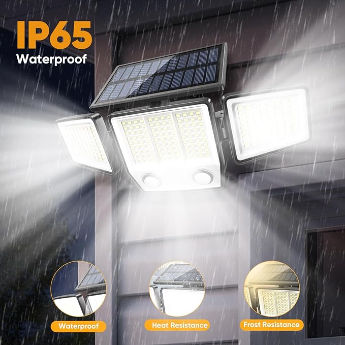 Solar Motion Sensor Outdoor Lights Waterproof - 3000LM 3 Modes Security Lights Outdoor 270° Illumination IP65 LED Solar Flood Wall Light for Garden Yard Patio Pathway (Modern, 1)
