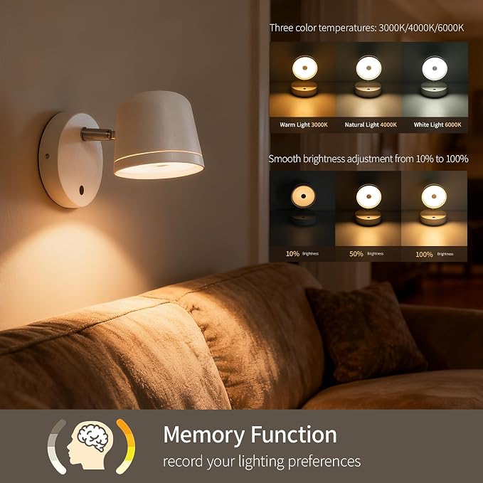 Aisilan Modern Wall Sconce LED Dimmable Wall Light with Switch Touch,12W Hard-Wired Wall Mounted Lamps for Bedside Hallway Living Room Bedroom CRI 97 （White）