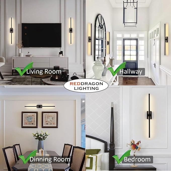 Peel and Stick on Battery Operated Wall Sconces Set of 2 | Easy Install No Drilling Sconces, Wireless Rechargeable Adhesive Wall Lights for Pictures, Living Room, Bedroom (28.3'')