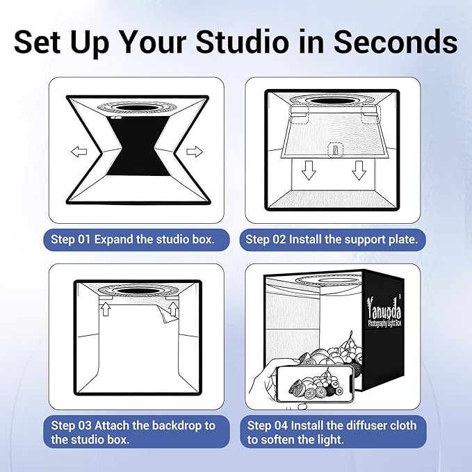 16x16 Inch Photo Studio Light Box with 180 Dimmable LED Lights (CRI 95+), 3 Color Temperatures, 6 PVC Backdrops - Portable Foldable Shooting Tent for Product Photography: Jewelry, Food, Shoes