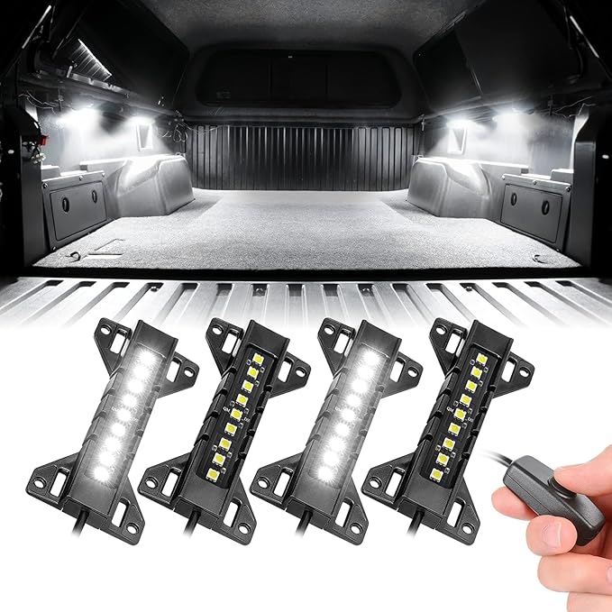 Truck Bed Lights 4 Pods, SWATOW INDUSTRIES Truck LED Light Bar Kits w/Switch Pickup Rear Cargo Lights Accessories LED Bed Lighting for Ram 1500 2500 3500 F150 250 350 Chevy Toyota GMC Vans RV