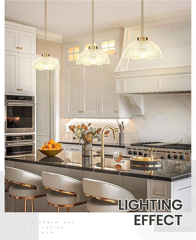 zeyu 10.4 Inch Vintage Single Pendant Light Fixture, Gold Vintage Hanging Lamp, Brushed Gold Pendant Light Kitchen Island with Clear Hammered Glass, ZJX116M1L BG