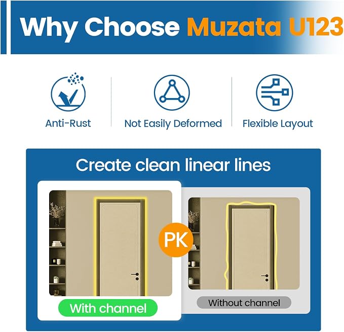 Muzata 12 Pack 16.5" Square Aluminum Rope Light Track U123 | Fits 8mm Rectangle Rope Lights, Durable Aluminum Protection, Improved Heat Dissipation, Versatile Lighting Applications