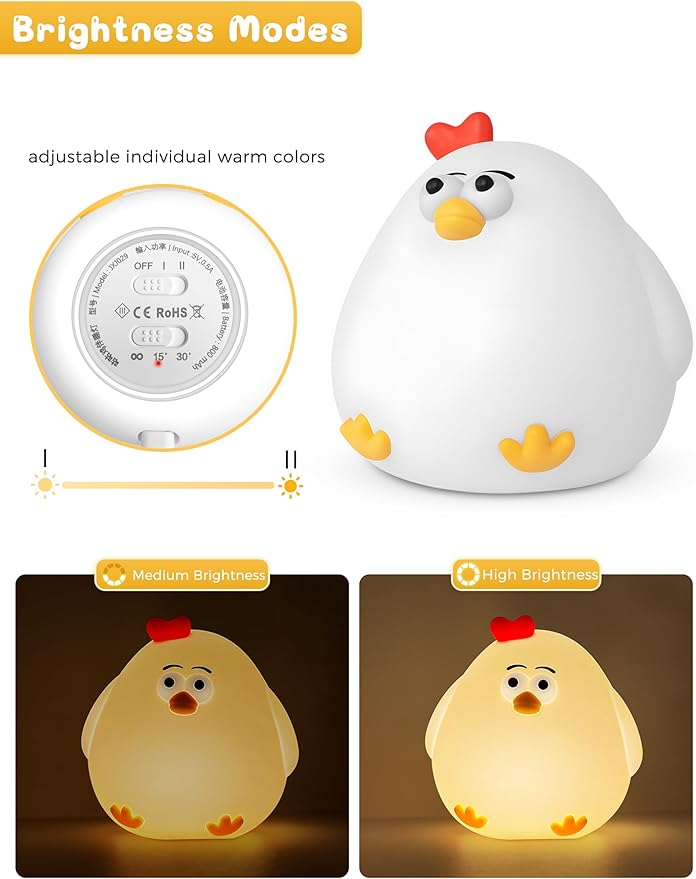 L LOHAS LED Night Light, Silicone Chick Cute Lamp,3 Level Dimmable,30 Minutes Timer Nightlight, Bedside Touch Night Light, Soft Lamp