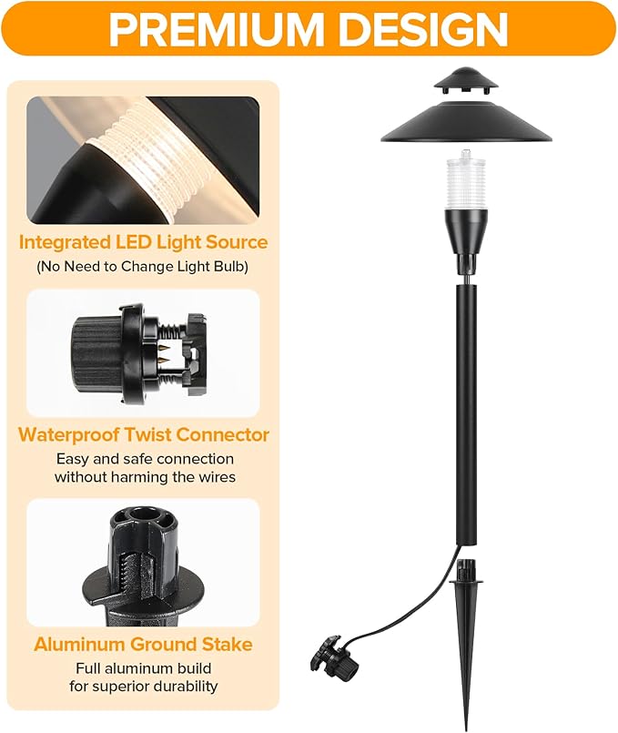 LUTEC 12V Low Voltage Pathway Lights, Die-cast Aluminum Pathway Lights with Connectors，IP65 Waterproof Outdoor Landscape Lighting, 3W 240LM Warm White 3000K for Path, Yard, Garden, 2 Pack