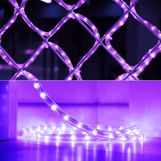 Brizled Purple Halloween Rope Lights Connectable, 18ft 216 LED Rope Lights | 120V ETL Certificated Plugin Tube Light; Indoor Outdoor Clear PVC Tube Waterproof for Tree Patio Xmas Camping Decor