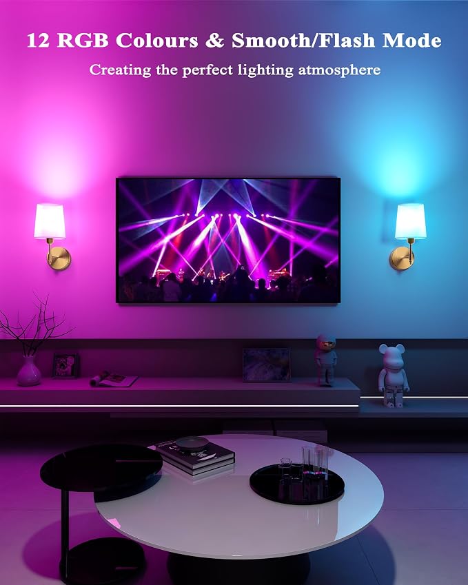 Battery Operated Wall Sconces Set of 2, Wireless Rechargeable Dimmable Wall Light with 5600mAh RGB Bulb and Remote for Bedroom, Living Room, Hallway, Gold, 13.5in