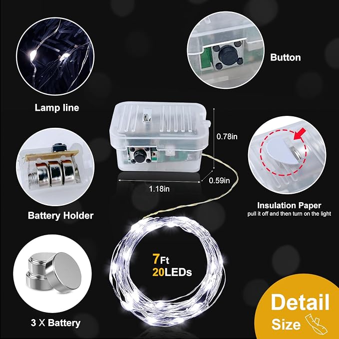 pozzolanas 8 Pack White Battery Operated String Lights - 7ft Waterproof Fairy Lights with 20 LEDs for Home, Mason Jar, Party, Wedding, Halloween, Christmas Decorations