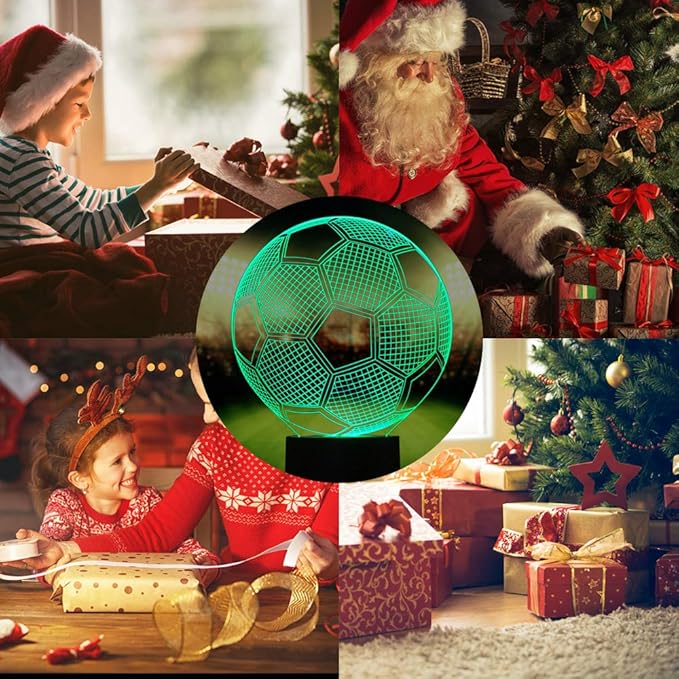 Wiscky Soccer Night Lights for Kids 3D Illusion Football Lights Lamp 7 LED Colors Changing Touch Table Desk Lamps Decorative Lighting Cool Toys Gifts Birthday Holiday Xmas Gifts Sports Theme Fans
